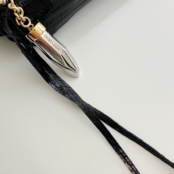 JIMMY CHOO Clutch Bag Black Leather Designer Studded Evening Handbag - Picture 3 of 7